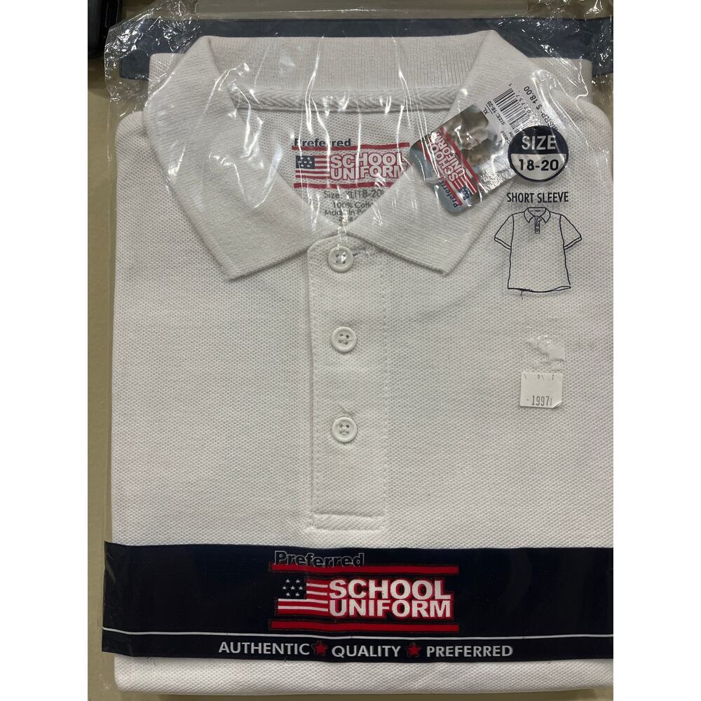 School Uniform Boys White Polo Shirt XL 18-20 Short Sleeve 100% Cotton
